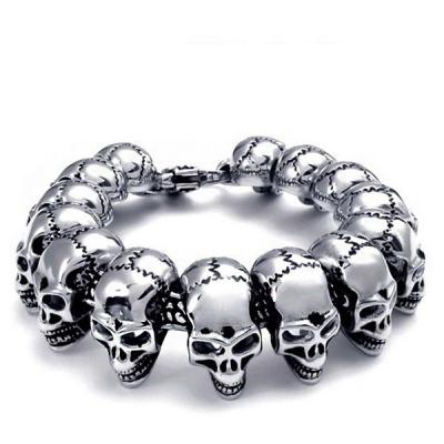 China Fashion Punk Skull Bracelet Simple Design 316L Stainless Steel Silver Bangle for sale