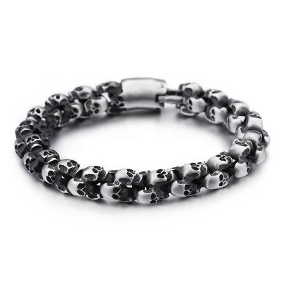 China Simple Design 316L Stainless Steel Punk Silvery Fashion Punk Skull Bracelet for sale