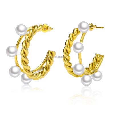 China New instagram TRENDY stainless steel simple youthway gold plated stud pearl earrings for sale