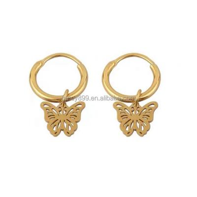 China Trendy Trendy Fashion Jewelry Gold Plated Stainless Steel Circle Butterfly Earrings Butterfly Earring Cuff for sale