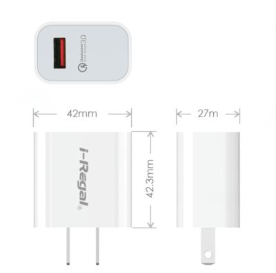 China Mobile Phone 1 Port Mobile Phone Accessories 18w Wall Adapter USB Quick Charger Charging 3.0 Travel Charger for sale