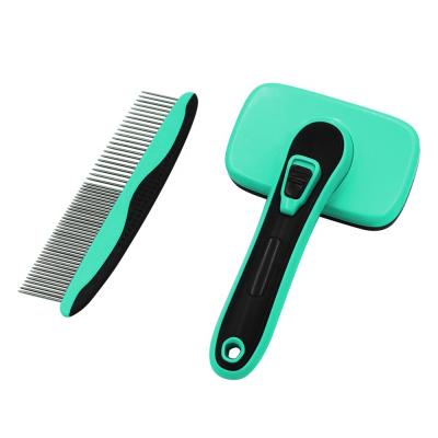 China Stainless Steel Pin Pet Tools Self Clean Brush Easy Stored Hair Remove Pet Hair Groom Brush and Comb Te koop