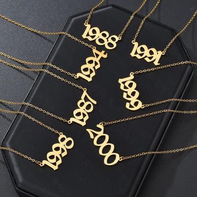 China 18k Gold 316L Stainless Steel TRENDY Birth Year Necklace Personalized Necklace For Old English-Arabic Year Number for sale