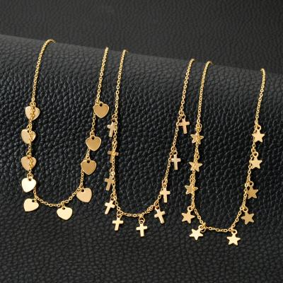 China TRENDY 18k Gold Plated Stainless Steel Necklace Heart Cross Star Pendant Necklace Women Jewelry for sale