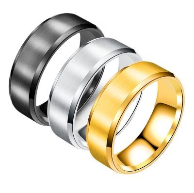 China CLASSIC 8mm Stainless Steel Double Beveled Ring Process Titanium Steel Drawing Ring Mild for sale