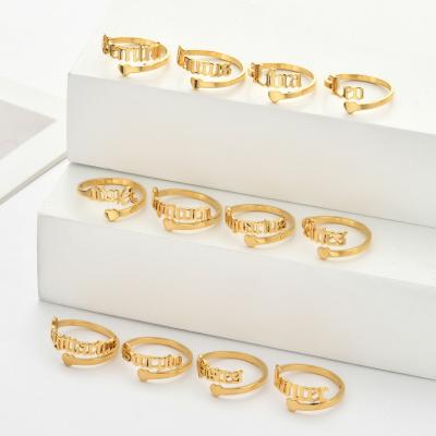 China TRENDY 18k Gold Plated 12 Old English Zodiac Stainless Steel Rings for sale