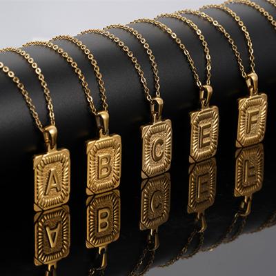 China Stainless Steel Hip Hop Necklace CLASSIC Cuban Alphabet Initials Letters Square Pendant Necklace for sale