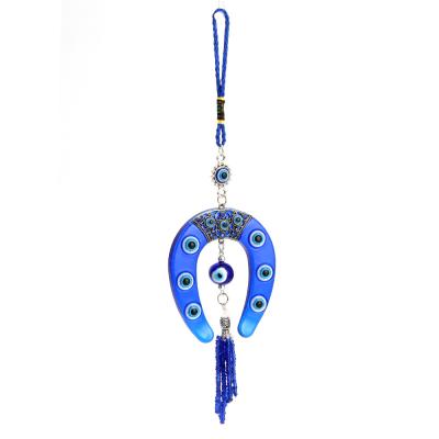 China BOHEMIA Fashion Jewelry Resin Key Chain Horseshoe Evil Eyes Tassel Car Hanging Rope Key Chain Blue Pendant for sale