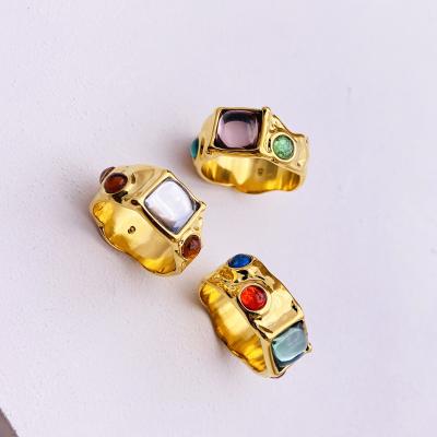 China New vintage fashion blogger with a vintage diamond inlaid brass and gold plated ring for women for sale