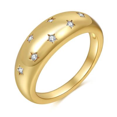 China Large Geometric Ring Gold Chunky Star Dome Zircon Stone CLASSIC Geometric Ring for sale