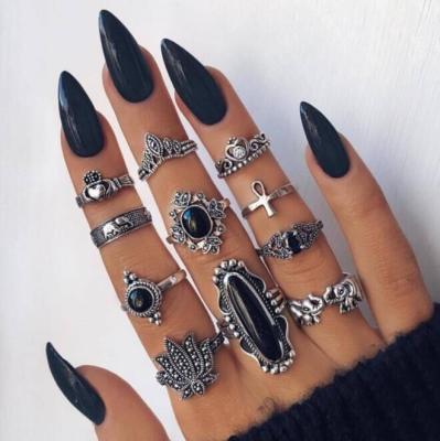 China TRENDY fashional 11pcs/set women ring silver retro set ladies rings sets for all fingers boho for sale