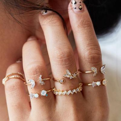 China Fashion 7Pcs/Set Bohemia Fashion 7Pcs/Set Butterfly Flower Korean Crystal Ring Set Vintage Gold Wedding Set Rings for sale