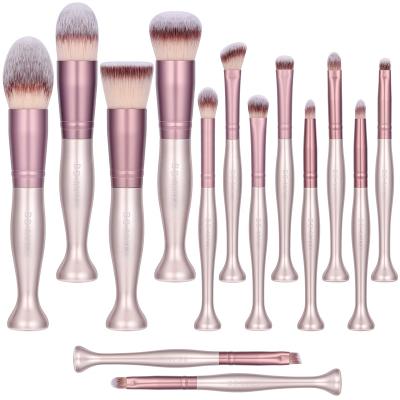 China New Trend 2022 Cruelty Free Synthetic Hair Makeup Brushes 14PCS Stand Up Brushes Set Rose Gold Private Label Stand Makeup Make Up Brushes for sale