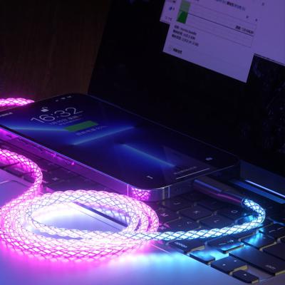 China 66w Color 66w Speed ​​RGB Flame Luminescent High Transmittance Zinc Alloy Wire Braided Wire USB-C 1m Pure Copper Fast Charging Cable for sale