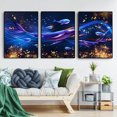 China Ultra Modern Waterproof Whale Poster Triptych Wall Art Pictures Print On Canvas Painting For Living Room Home Decoration for sale