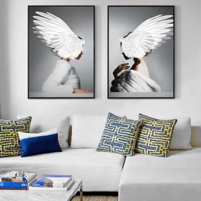 China White Feather Women Waterproof Canvas Painting On Wall Posters And Print Nordic Wall Art Pictures For Living Room Cuadros Home Decor for sale