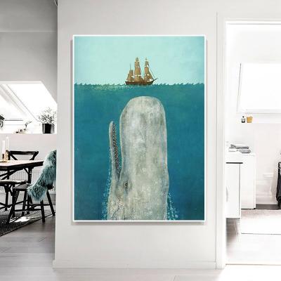 China Blue Whale Animal Oil Painting Posters Wall Art Pictures Print On Canvas Waterproof Painting For Living Room Home Decoration for sale