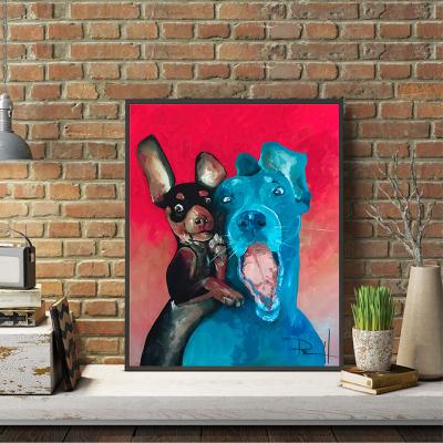 China Waterproof Modern Style Dog Striking Scene Pictures Wall Art Print On Canvas Painting For Living Room Home Decoration for sale