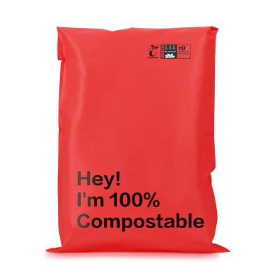 China Strong Adhesive Custom Printed Red Biodegradable Poly Mailers For Clothing for sale