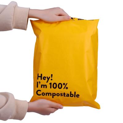 China Strong Adhesive Cornstarch Poly Packaging Bags Mailers Compostable Yellow for sale