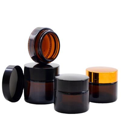 China 5ml Cosmetic 10ml 15ml 30ml 50ml 100ml Frosted Face Eye Cream Jar Aluminum Gold Silver Cap Glass Cosmetic Container for sale