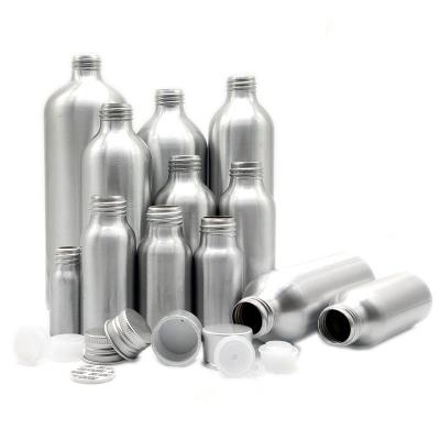 China 30ml 50ml 100ml 150ml 250ml 500ml 1000ml Bottle Essential Oil Cosmetic Silver Metal Aluminum Vials With Silver Lids for sale