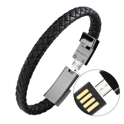 China MP3/MP4 Player For iPhone Wristband Data Cable 5V 2.4A PU Leather USB Charging Cable for sale