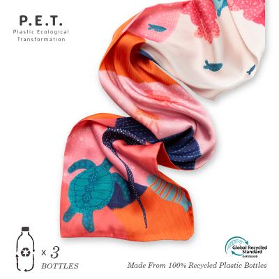 China rPET Ladies Long Sustainable Silky Sustainable Recycled Scarf Women Luxury Eco-Friendly Event Week Fashion Week Corporate Gift for sale