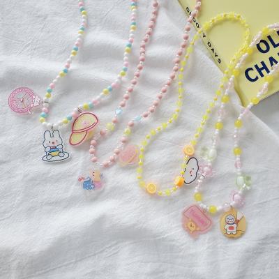 China Korean Harajuku Cartoon Funny Vintage Dangle Chunky Acrylic Chain Transparent Candy Color 90s Bear Animal Pendant Gummy Necklace for sale