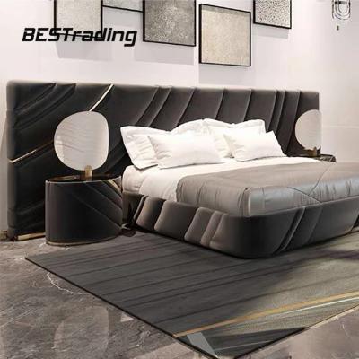 China Modern Contemporary Italian Bed With Luxury Velvet Fabric Double Headboard Bed for sale