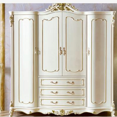 China European Style Four Door Storage Cabinet Solid Wood Carved 4 Door White French Wooden Wardrobe for sale