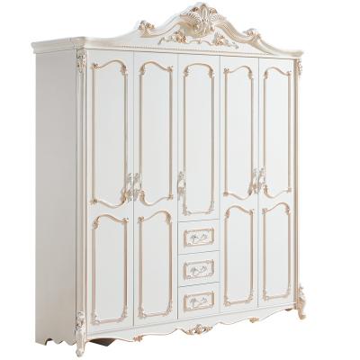 China Wardrobe 3 4 5 6door French White Wooden Wardrobe Bedroom Wardrobe Storage Pearl White for sale