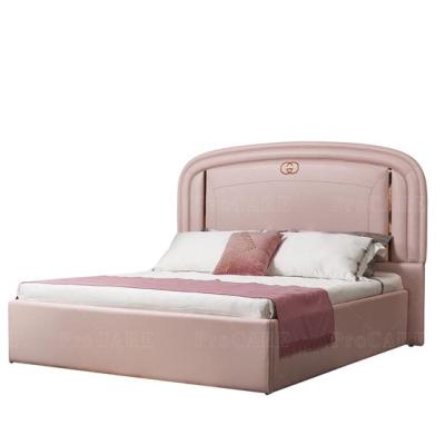 China Fairy Tale Girl Cozy Pink Leather Bed Light Luxury Princess Pink Bed for sale