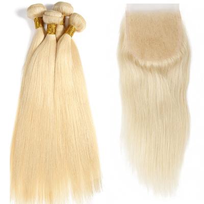 China Can be dyed and straight bundles changed blonde hair design good quality 613 brazilian human hair with lace closure for sale