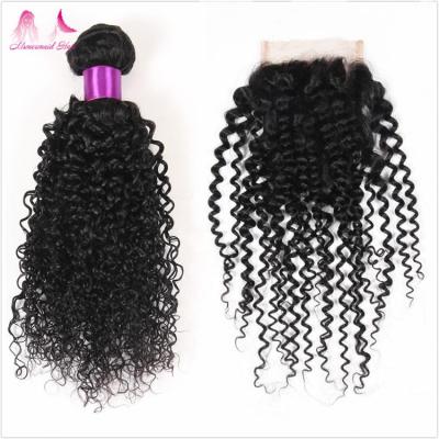 China Wholesale Price Curly Human Hair Malaysian Curly Kinky Curly Double Color Human Hair Bundles With 4*4 Lace Closure for sale