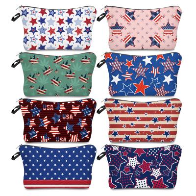 China Multifunctional Custom 3D Printed United States Zipper Pocket Purse Makeup Bag Small Cosmetic Bag National Flag Travel Luggage For Women Girls for sale