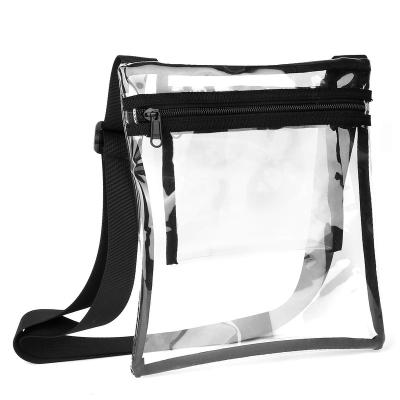 China Custom Stylish Multi Functional Clear Stadium Multi Use Cross - Body Bag Gym Purse Transparent Shoulder Bag With Adjustable Strap And Inner Pocket for sale