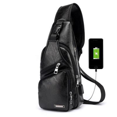 China Water - Proof Hot Selling Men's PU Leather Short Sling Travel Shoulder Cross - Body Trunk Bag With USB Charging Port for sale