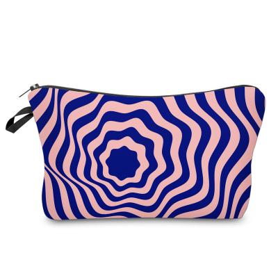 China Multifunctional Custom 3D Printed Travel Eco Alibaba Pouch Cosmetic Makeup Bag With Different Color Gold Zipper And Hook Navy For Women Girls for sale