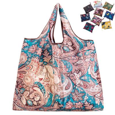 China Multifunctional Women Pocket Shopping Bag Large Size Folding Handbags Shoulder Thick Nylon Polyester Tote Bags Eco Friendly Reusable Big Bag for sale