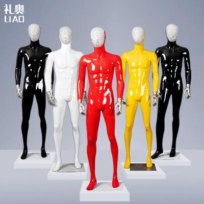 China Other Man Size Fiberglass Full Body Red Yellow Change Hands Face Chrome Chrome Hands Subtract Attractive Male Dummy Suit Display Ma for sale