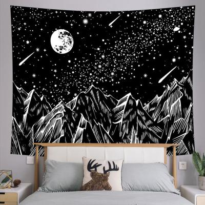 China CLASSIC Black and White Bohemian Bedroom Decor Wall Hanging Tapestry Mandala Moon Scene Starlight Psychedelic Art Home Decor for sale