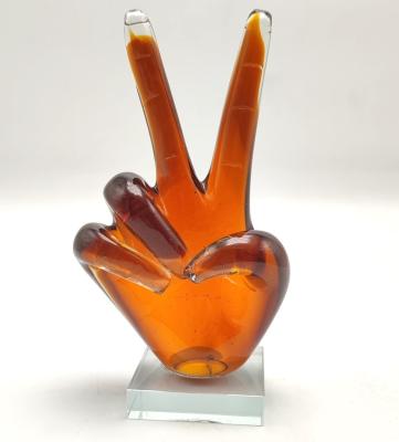 China Europe/North America/Aus/Art New Grade Home Decoration Finger Hand Yeah Top Decorative Glass Gesture Statues for sale