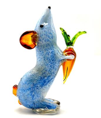 China Europe/North America/Aus/New Mouse with Carrot Collectible Handmade Art Glass Blown Mouse Wild Animal Figurine for sale