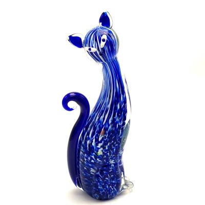 China Europe/North America/Aus/New Blue Cat Art Glass Animal Glass Figurine Glass Decoration for sale