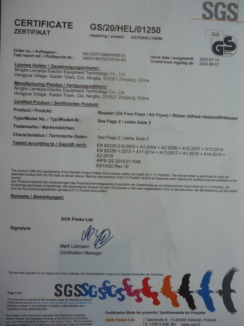 GS - Ningbo Lemeijia Electric Equipment Technology Co., Ltd.