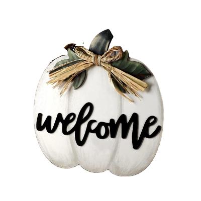 China European Halloween Pumpkin Decorative Pumpkin Welcome Sign Wood Door Hanger Wooden Door Hanger Decorative Pumpkin Welcome Sign For Thanksgiving for sale