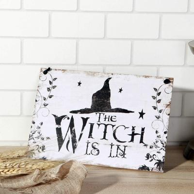 China Europe Shriko Halloween Halloween Trick or Treat Plaque Hanging Wooden Sign for Haunted Room - The Witch is in Halloween Decor for sale