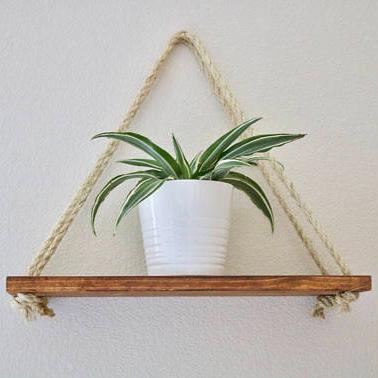 China Europe Wall Mount Triangle Shelf Wooden Geometric Rope Arming Floating Shelves For Bedroom Living Room Bathroom for sale