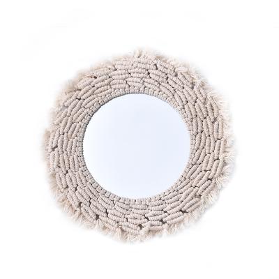 China Wall Hanging Bohemian Mirror with Macrame Mirrors Handmade Cotton Woven Round Wall Decor Boho Mirror for sale